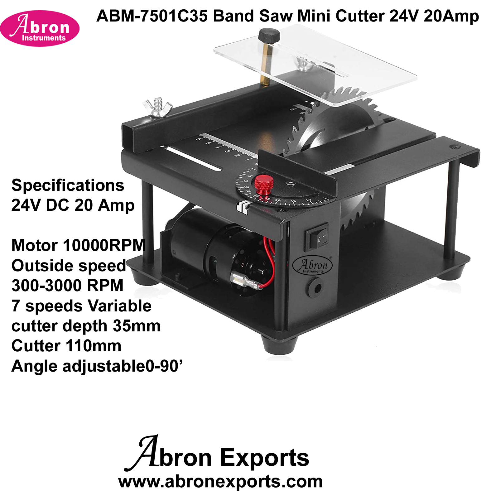Band Saw Table Cutter Electric 24V 20A 10000 RPM Speed 35mm 110mm Blade Multi Functional Angle Adjustment Abron ABM-7501C35 